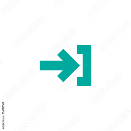 Enter or log in icon. Isolated on white. blue right sharp arrow with bracket. Sign in icon. Profile, user sign. Arrow in box. Entrance, access, submit, share.
