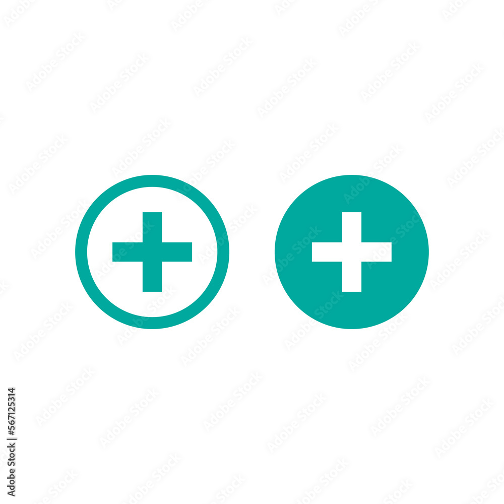 White cross in blue circle. Buttons set. Flat vector icon isolated on white. Add or plus purchase pictogram. Good for web and mobile design. White cross in blue circle. Buttons set. Flat vector icon isolated on white. Add or plus purchase pictogram. Good for web and mobile design.