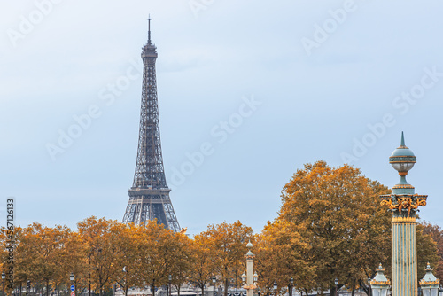 Eiffel Tower in Autumn in Paris, France
