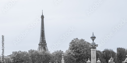Black and white photo of the Eiffel Tower in Paris, France