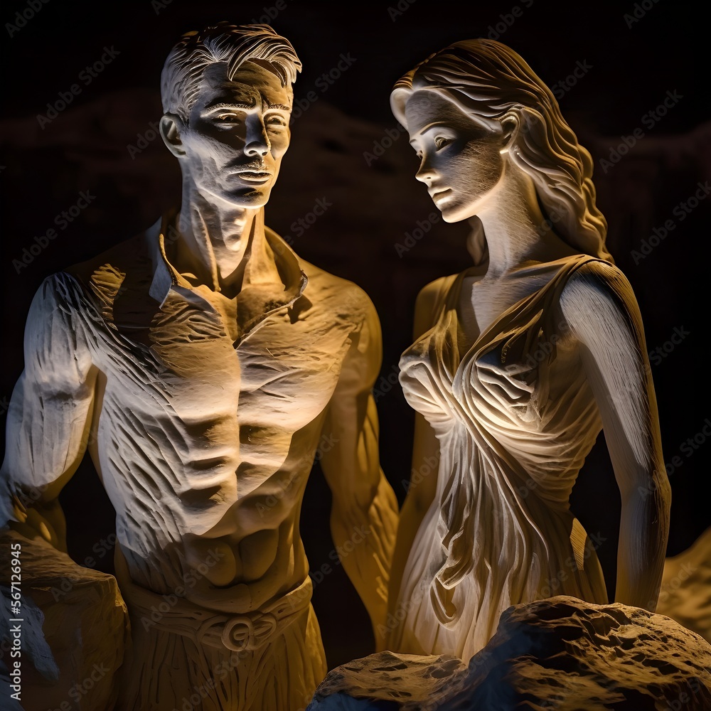 ultra realistic sculpture of a beautiful man and woman carved out of ...