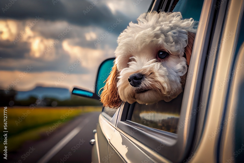 glücklicher Hund, der den Kopf aus dem Autofenster streckt und Spaß hat - Generative Ai glücklicher Hund, der den Kopf aus dem Autofenster streckt und Spaß hat - Generative Ai