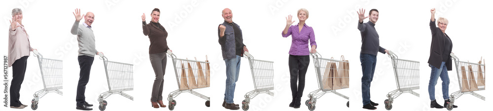 group of people with cart isolated on white group of people with cart isolated on white