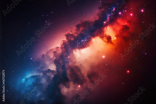 Illustration of a space cosmic background of supernova nebula and stars  glowing mysterious universe  Generative AI