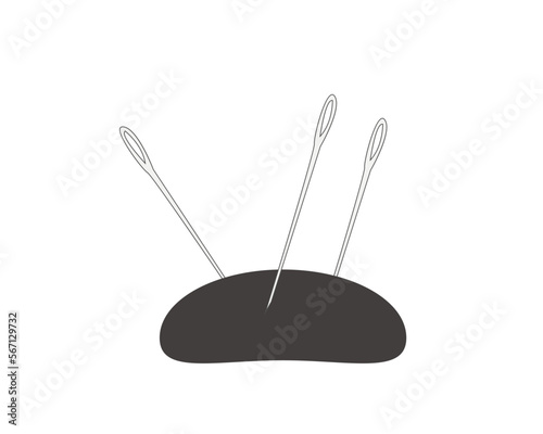 Pincushion with needles. Vector illustration isolated on white background