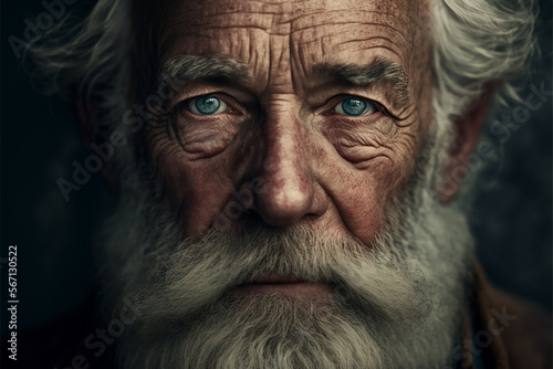 Old man with wrinkles and white beard looking into the camera  Generative AI