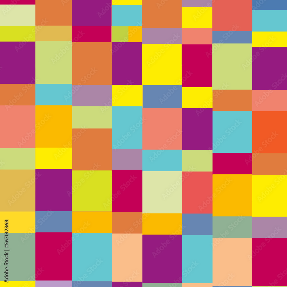 Fondo geométrico con cuadrados de colores variados.