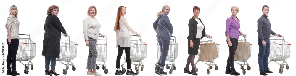 group of people with cart isolated on white group of people with cart isolated on white