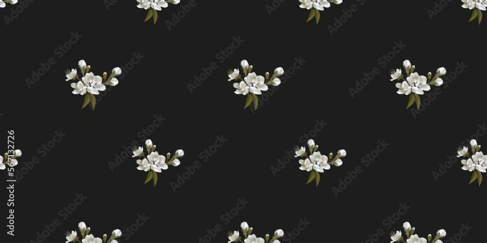 Seamless pattern with flowering branches, floral background. Vector illustration for spring cover, texture of fruit trees, wallpaper, background