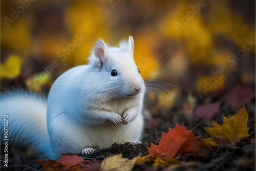 White Squirrel On Autumn Field Generative AI