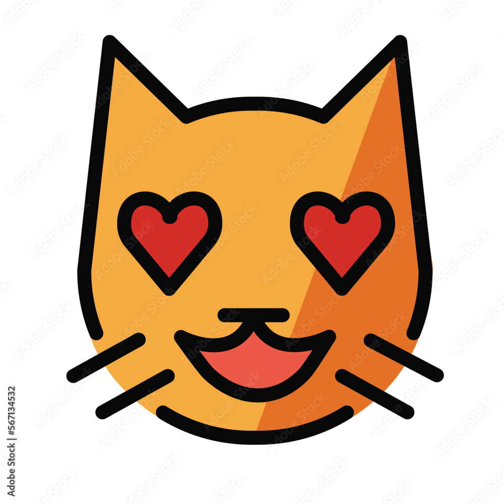 Smiling Cat with Heart-Eyes vector emoji design. Isolated sign of feelings of love, infatuation, and adoration symbol character sticker. Smiling Cat with Heart-Eyes vector emoji design. Isolated sign of feelings of love, infatuation, and adoration symbol character sticker.