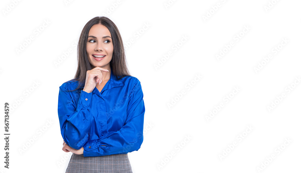 dreamy businesswoman isolated on white background, copy space. businesswoman in studio. dreamy businesswoman isolated on white background, copy space. businesswoman in studio.