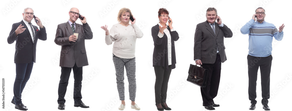 group of people holding phone in hand isolated