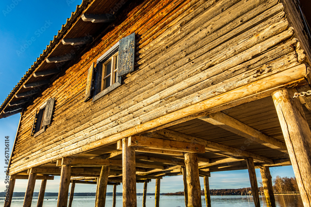 typical old boat hut at a lake