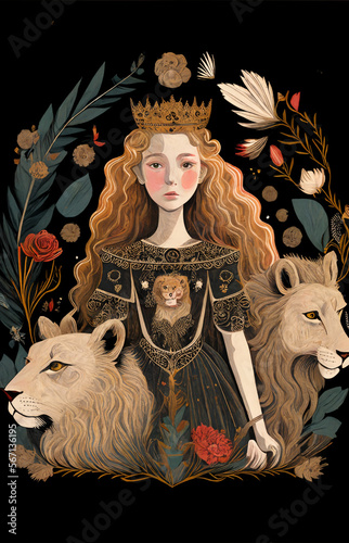 Princess with lions using Generative AI