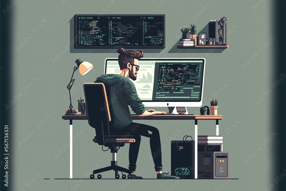 illustration of a person working on a laptop illustration of a person working on a laptop