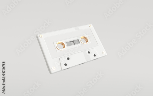 Retro audio cassette 3d render. 70s, 80s, 90s years popular audio tape. Music minimalism concept, white color background