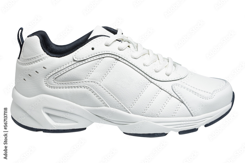 Summer white leather casual sneakers for walking, on a white background, isolate
