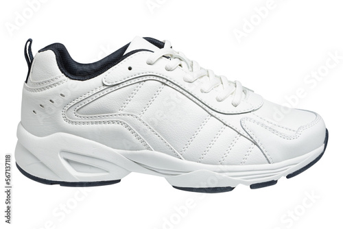 Summer white leather casual sneakers for walking, on a white background, isolate