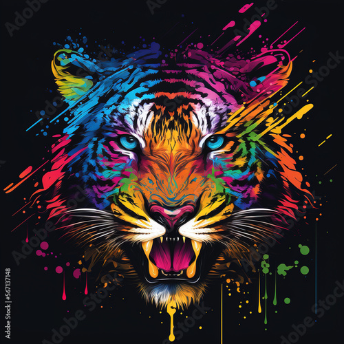 illustration of a tiger in the night color flat illustration