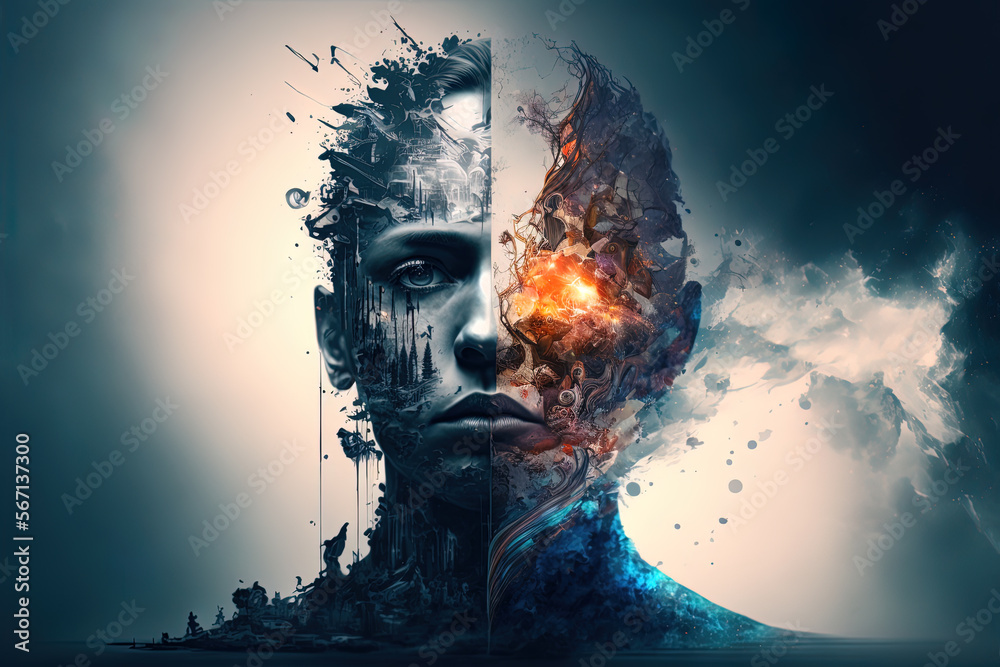 Broken mind metaphor, Generative AI, this image is not based on any ...