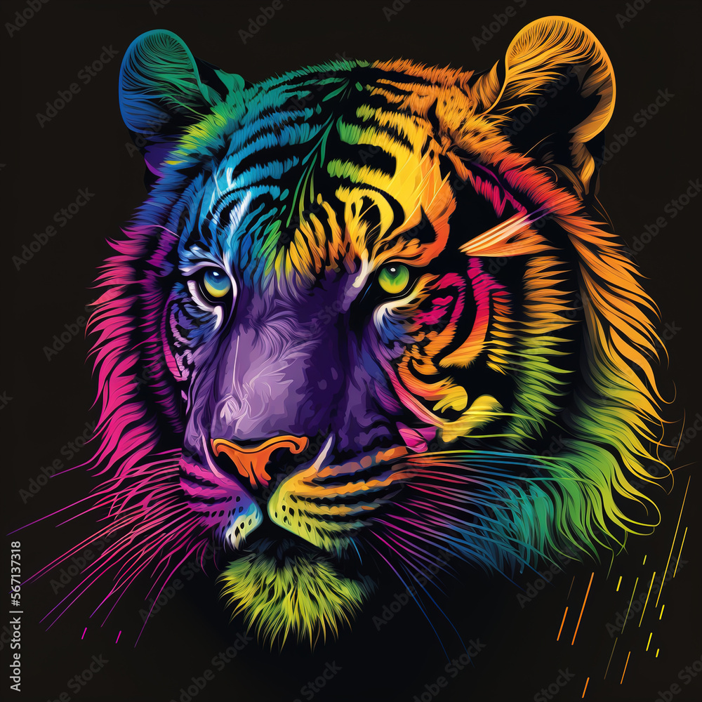 illustration of a tiger in the night color flat illustration