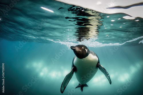 ai generated illustration of a cute penguin swimming under water