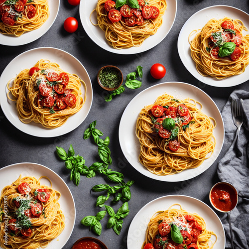 In the photo, we see two seemingly perfect Italian dinner plates. Composed of a long, spaghetti-like pasta covered in a rich, red sauce that appears to be made with fresh tomatoes and herbs. 
