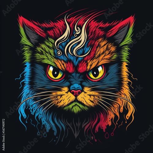 color illustration with angry cat flat art © valentina
