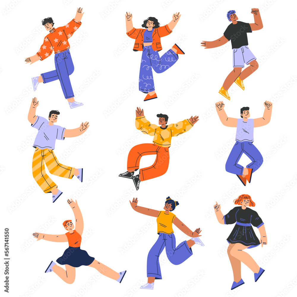 Happy People Characters Rejoicing and Cheering Having Positive Mood Vector Set