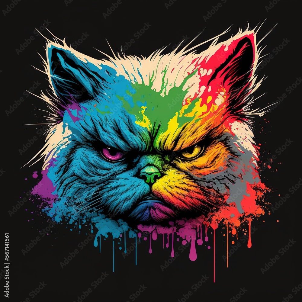 Fototapeta premium color illustration with angry cat flat art