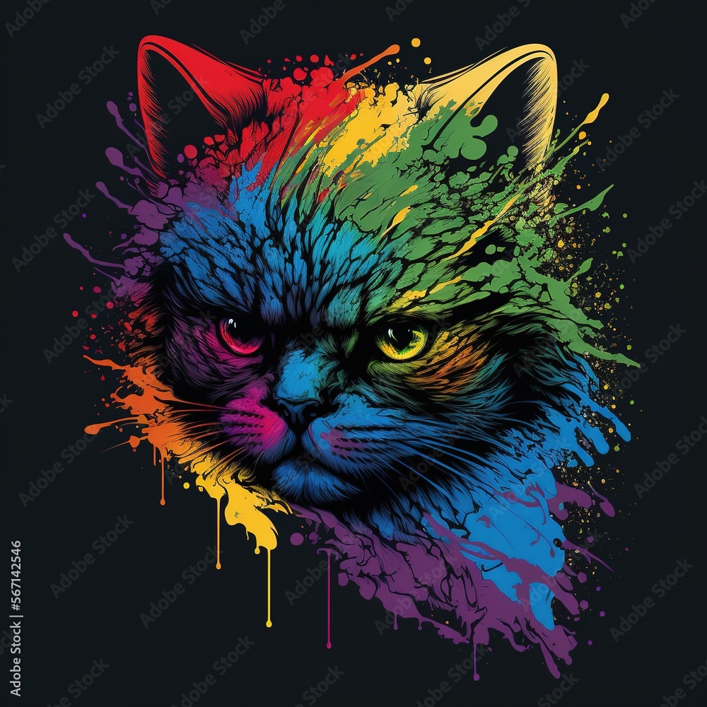 color illustration with angry cat flat art