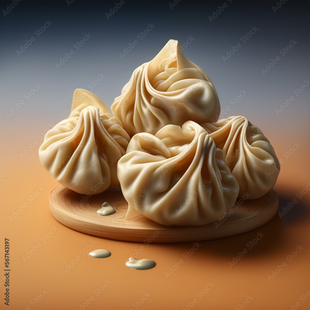 Dumplings on a light background. Generative AI.	
