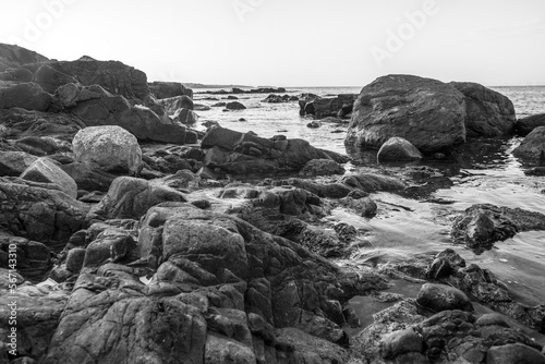 monochrome landscape - rocky sea coastline