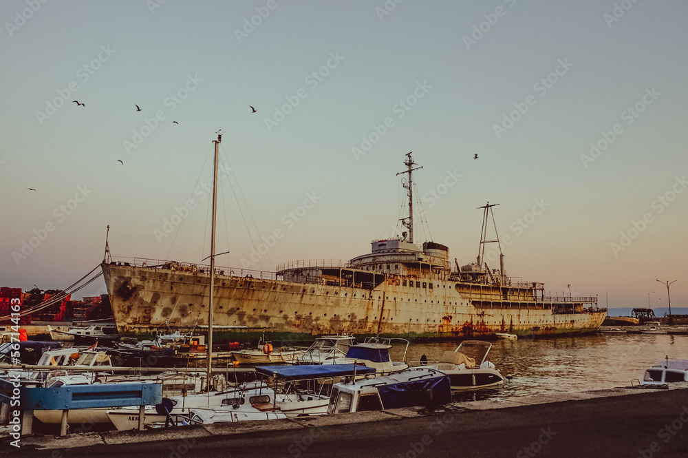 Rusty Abandoned Ship in Croatia. 