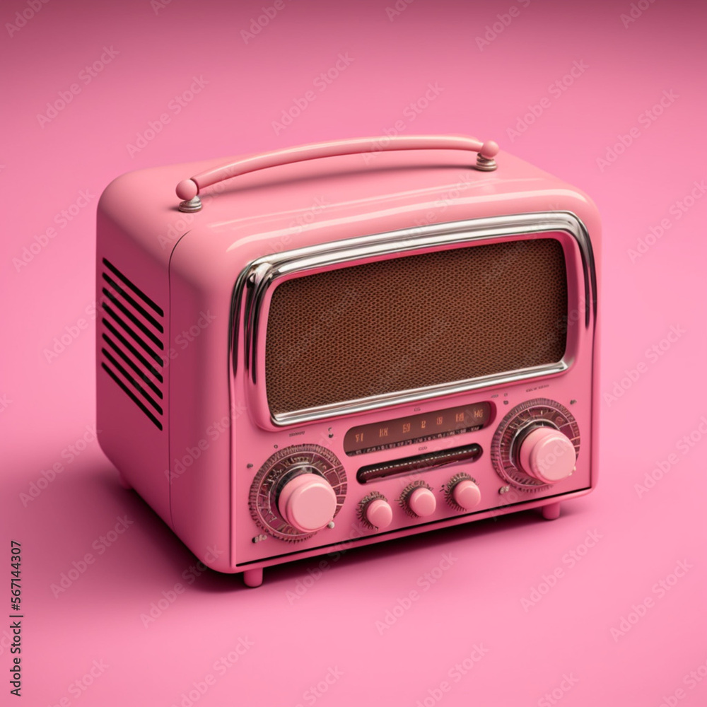 Pink radio on a pink background. Generative AI.	
