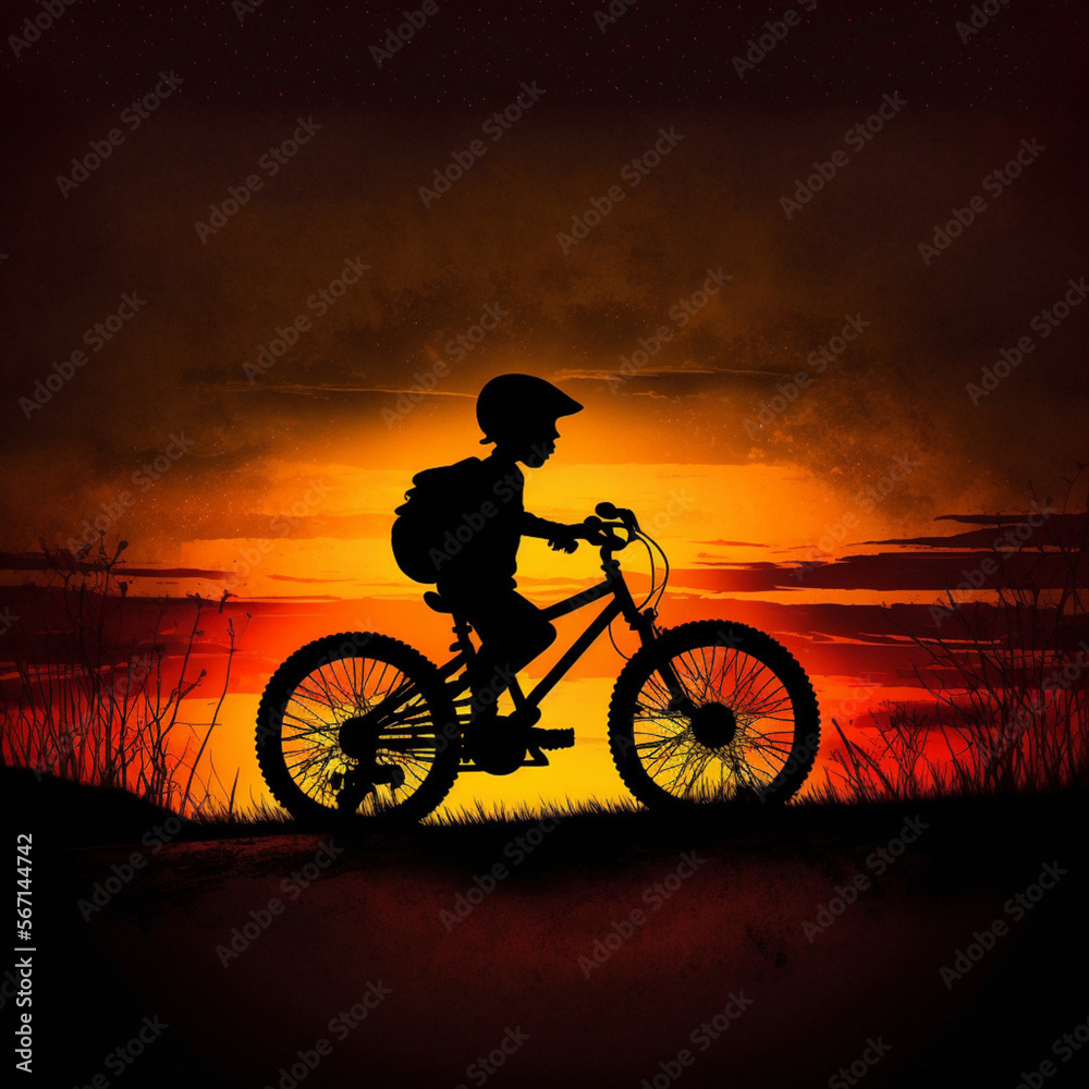 Obraz premium Illustration of a girl riding a bike. Generative AI. 