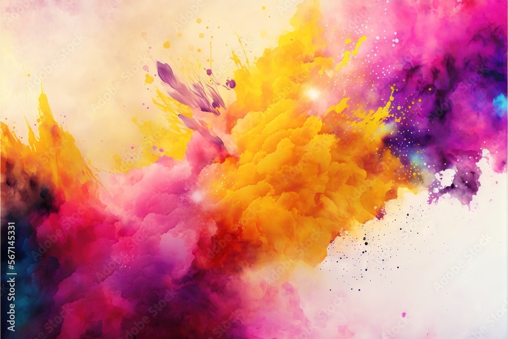  a multicolored cloud of smoke is seen in this image of a white background with blue, yellow, and pink smoke coming out of it.  generative ai