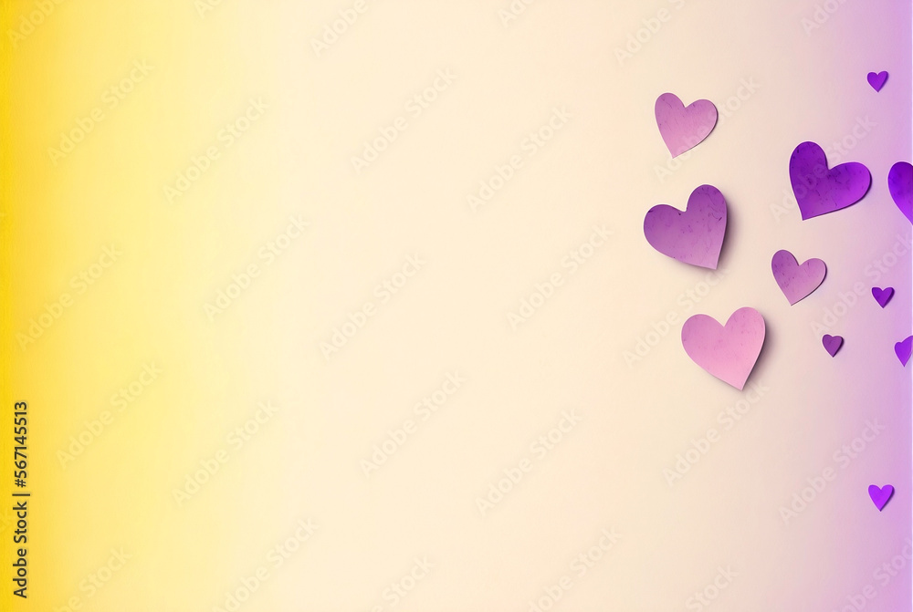 yellow and purple valentine hearts border background 