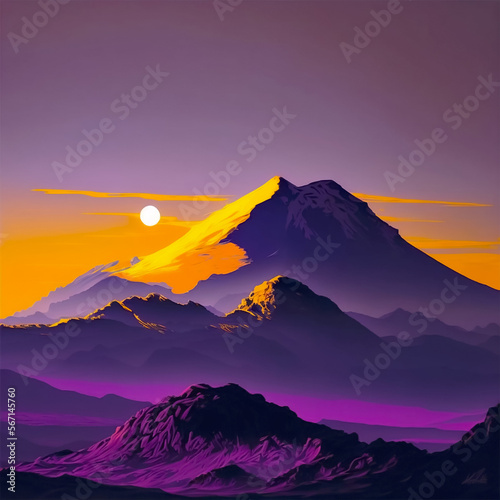 volcano with mountain in the morning sunrise 