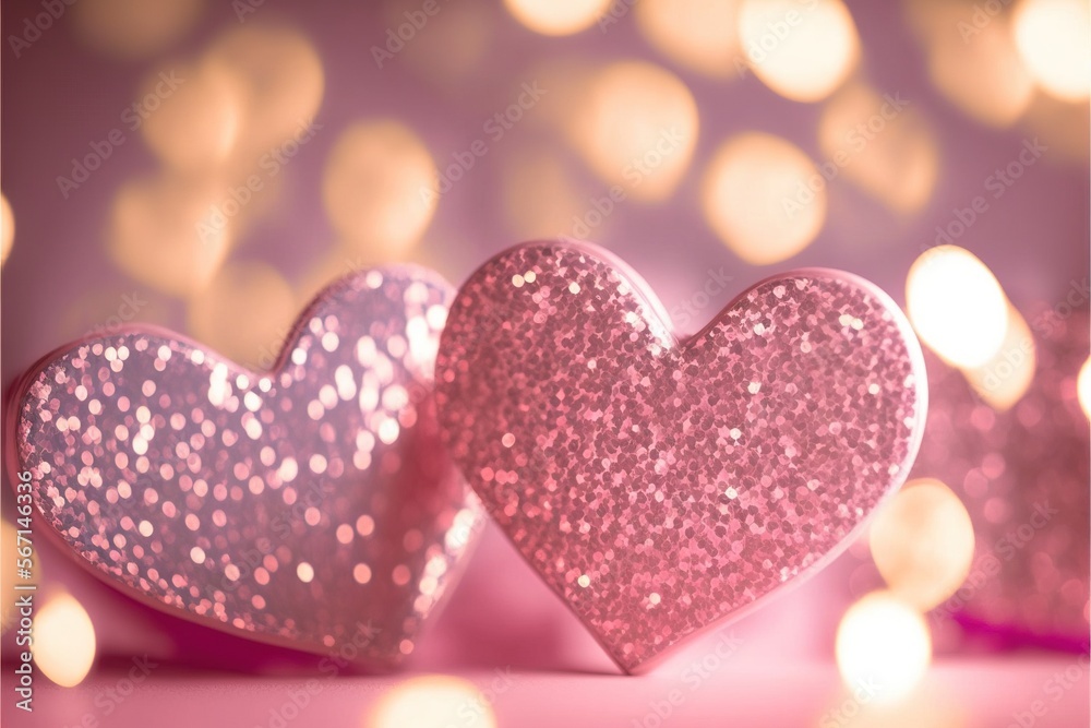  two hearts shaped like a heart on a pink background with a boke of lights in the background and a blurry boke of lights in the background.  generative ai