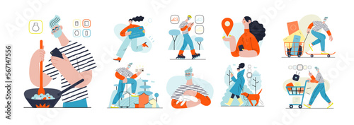 Online shopping and electronic commerce illustrations set - modern flat vector concept illustration of people and objects on online shopping. Promotion, discounts, sale and online orders concept