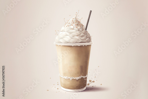  a cup of coffee with whipped cream and a straw in it with the words peppa written on the side of the cup and a straw sticking out of the cup.  generative ai photo