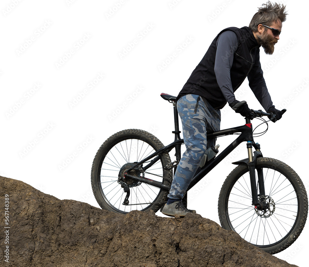 Sports brutal bearded guy on a modern mountain bike. Beautiful view from the mountain. Panoramic view for banner. Sports brutal bearded guy on a modern mountain bike. Beautiful view from the mountain. Panoramic view for banner.