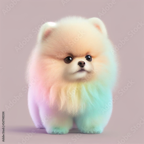 illustration of cute small pomeranian dog pastel colors style, generative AI