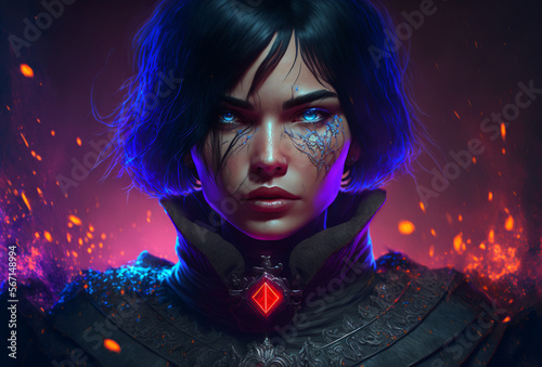 Fantasy warrior vampire witch with red pendant