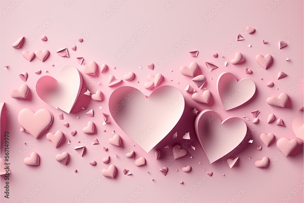  a pink background with hearts and confetti on the bottom of it, and a pink background with confetti on the bottom of the image.  generative ai