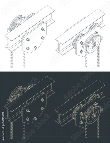 Trolley chain hoist isometric blueprints