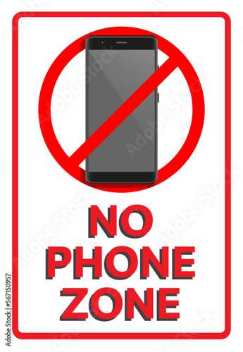 Telephone warning stop sign icon. With text NO PHONE ZONE. Vector