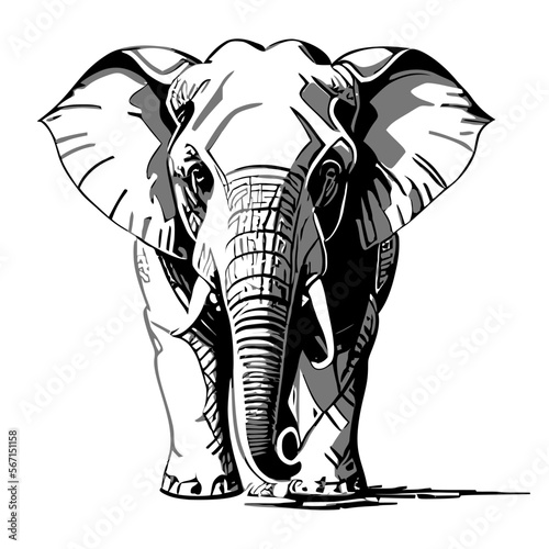 Elephant. Monochrome illustration